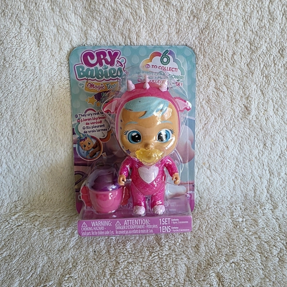 New Cry Babies Magic Tears Bruny doll in dragon outfit w Pacifier & Water Cup